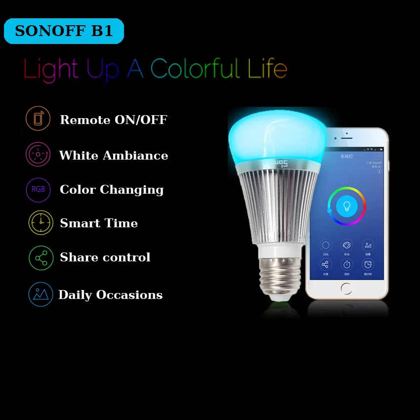 

Sonoff B1 E27 Smart Wifi RGB LED Light Bulb Work With Amazon Alexa Google Home Color Changing Lamp APP WIFI Remote Control