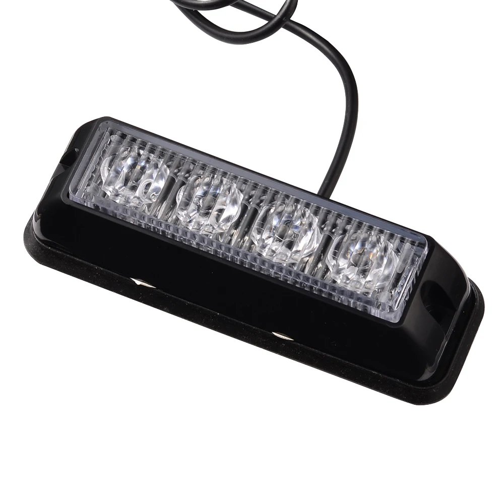 Yellow White 4 LED Emergency Vehicle Side Marker Grille Flash Strobe