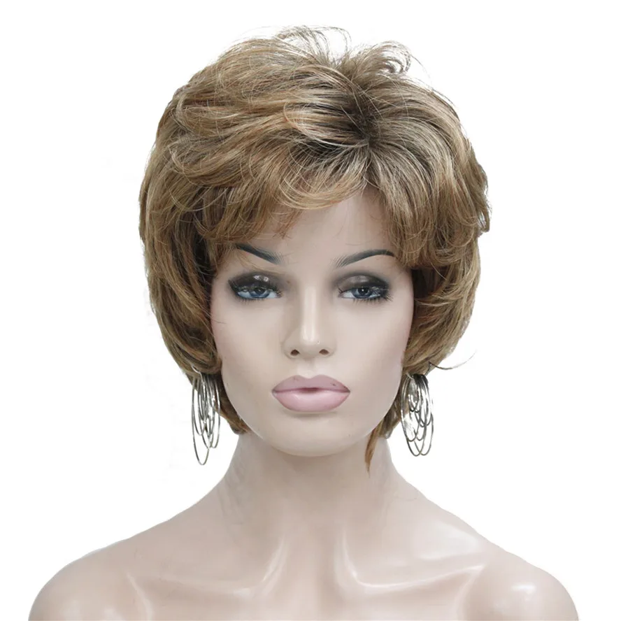StrongBeauty женские монолитным парик светильник коричневый микс короткие прямые синтетические волосы полный парик