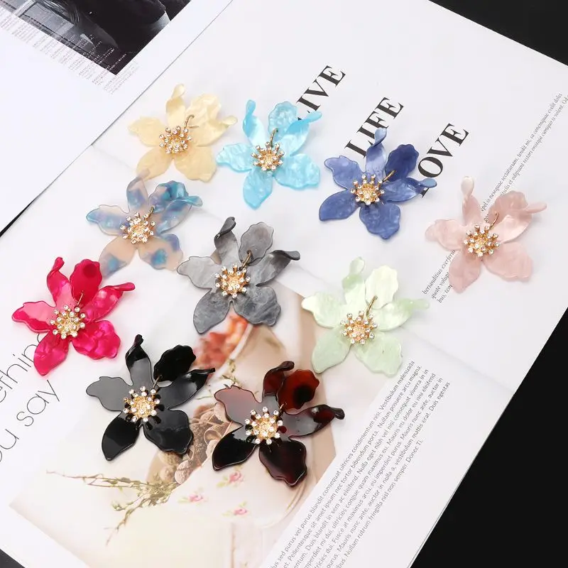 

Bohemian Acrylic Oversize Resin Big Flower Dangle Statement Earrings For Women