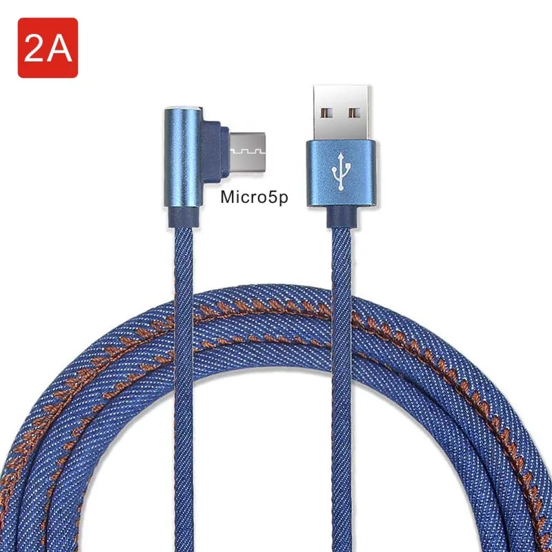Micro Blue FDBRO градусов кабель Denim для iPhone микро Тип usb док-станция с usb Зарядное устройство L локоть период изготовления проволоки для IPhone X 8 для samsung Galaxy - Цвет: Micro Blue