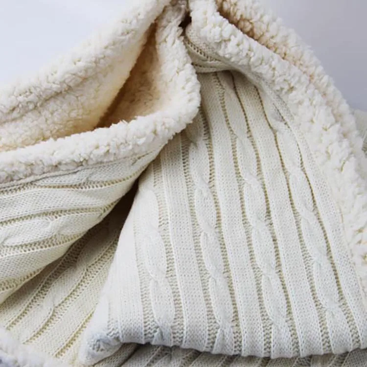 Вязаный вязаный свитер шерпа оверсайз двустороннее одеяло из искусственной овчины на подкладке уютный хлопковый свитер вязаный свитер Афган в белом цвете
