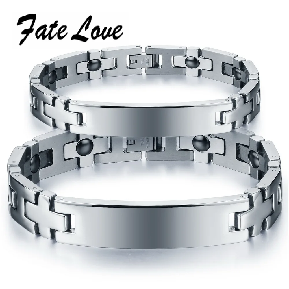 Punk Magnets Bracelet Couple Health Magnetic Stainless Steel Womens Mens Bracelets 21CM Length ID Bracelet FL8403