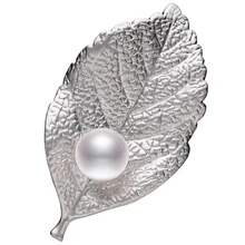 FEIGE Nueva Llegada 10-11mm Blanco Natural de Agua Dulce Broche de Perlas Para Las Mujeres Estilo De Moda Hoja de La Perla Pin Fino joyería