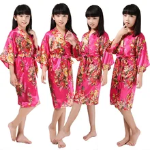 Сливы девушки халат с цветочным рисунком; платье халат для девочки для свадебных торжеств; шелковое детский банный халат для подружек невесты кимоно для вечеринок вечерние платья