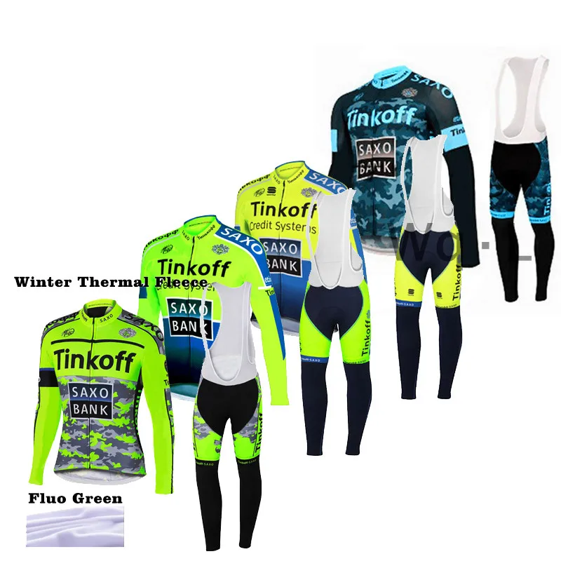 2015 Green Fluo Tinkoff Saxo Bank-sleeved jersey Pro winter thermal wool clothes / Bicycle MTB cycling | Спорт и развлечения