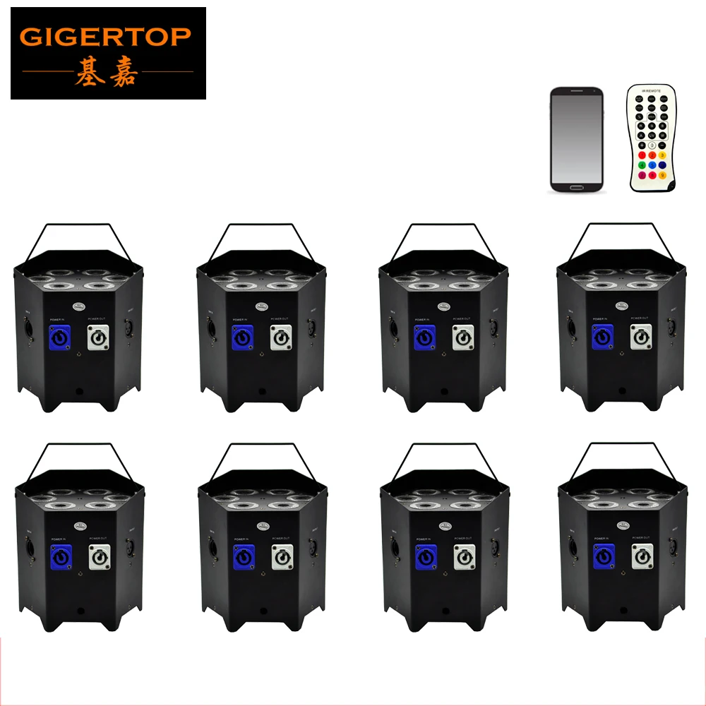 Freeshipping 8x High Power 6in1 Color Freedom Par 6x6W RGBWA UV Wireless DMX Control Mobile Phone App Integrated D-Fi 2.4 GHz