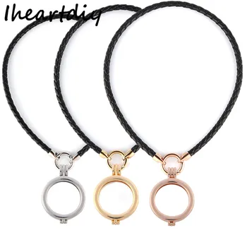 

35mm Plain Coin Holder Frame Pendant with 40cm Black Leather Necklace fit 33mm Coin Disc 5pcs/lot