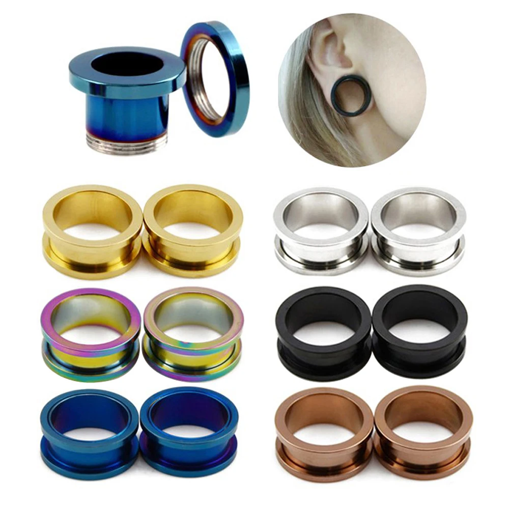 

Pair of Steel Screw Ear Plugs Tunnel Flesh Earring Hollow Gauges Piercings Mixed Color Ear Expanders Fashion Jewelry 1.6mm-20mm