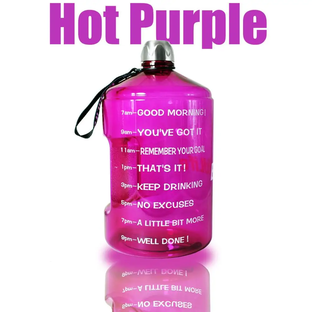 Hot Purple QuiFit 3.78L 2.2L 1.3L Прозрачный большой галлон бутылки для питьевой воды пластик большой емкости для тренажерного зала фитнес-туризма BPA бесплатные виды спорта - Цвет: Hot Purple