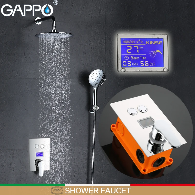

GAPPO bathroom shower faucet Chrome LCD in-wall Digital Display shower tap mixer rainfall bathtub faucet tap waterfall