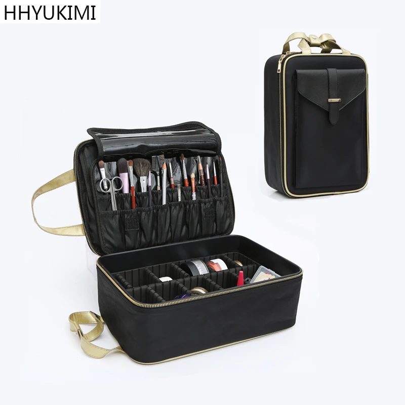 

HHYUKIMI Three-layer Make-up Bag case Travel Cosmetics Organizer Lnternal Adjustable Cosmetic Box Portable Suitcase Makeup Case