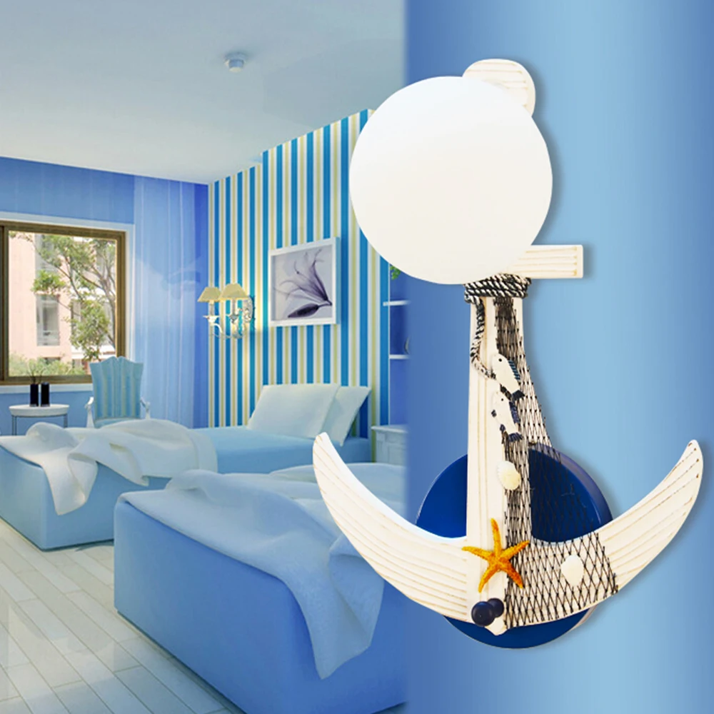 

Child Room Mediterranean Style Children's Wall Light E27 Lamp AC 110V-220V Indoor Lighting Wood Bedroom Lamp Led Wall Lights