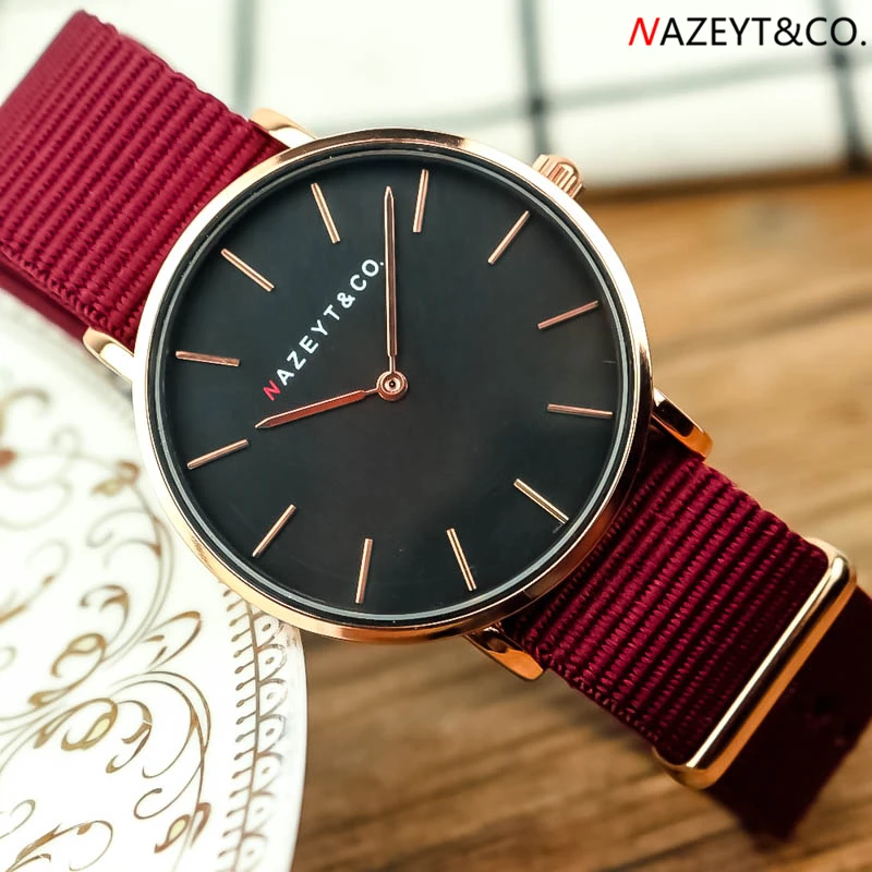 

drop shipping woman watch high quality middle student 36mm simple design quartz wristwatch ladies gold alloy dial nylon watch