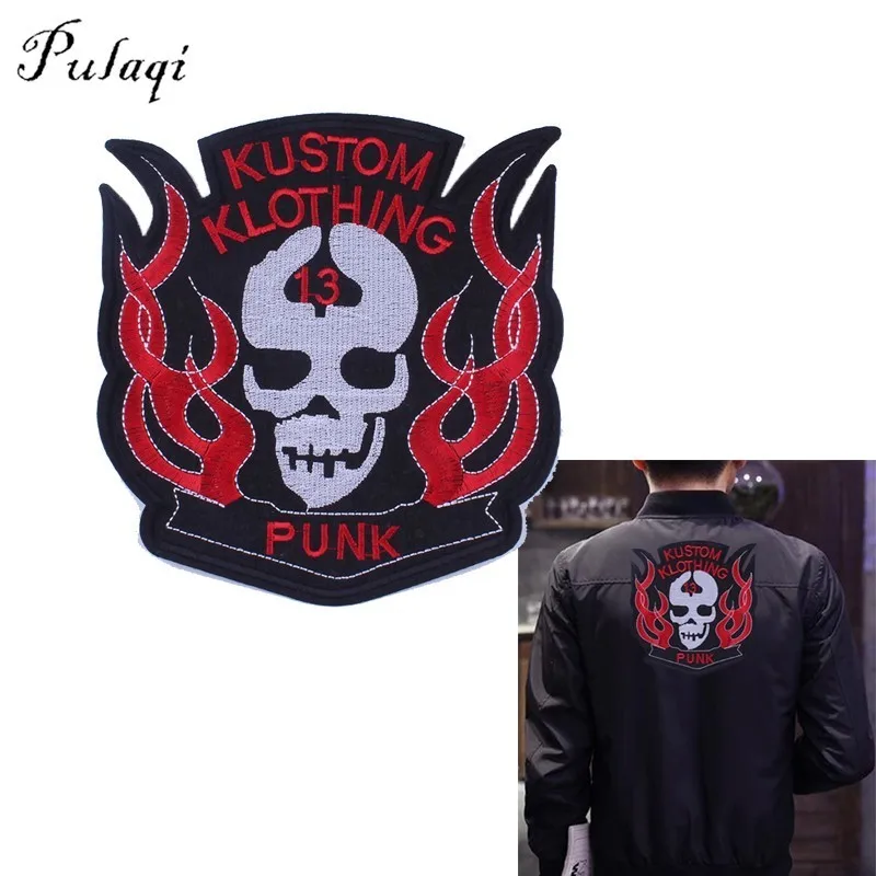 

Pulaqi Fashion Skull Embroidery Patches Biker Punk Style Diy Applique for Clothes Coat Bag Stickers Custom Garment Accessories H
