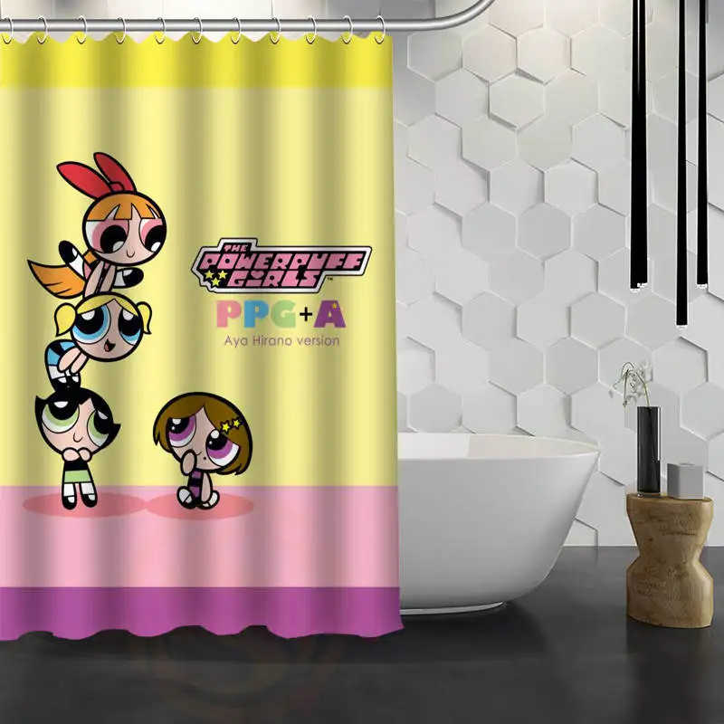 Powerpuff девушки на заказ занавеска с крючками ткань для ванной шторка для ванной водонепроницаемый занавес для ванной подарок - Цвет: Белый