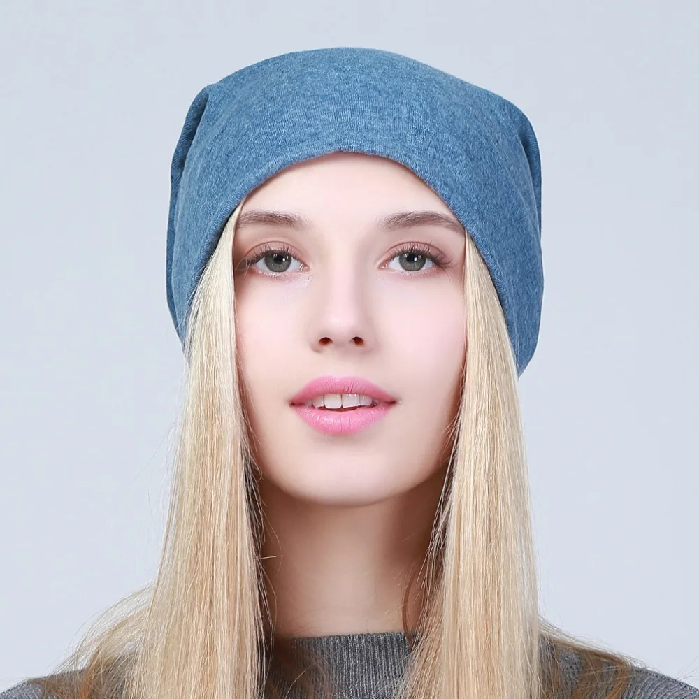 Geebro Women's Plain Beanie Hat Spring Cotton Slouchy Beanie for Women Knitted Bone Hat Ladies Black Skullies Cap JS293A 3