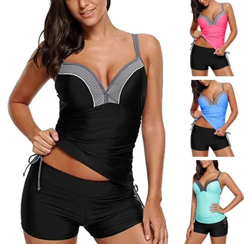 

ZWEMPAK 2018 Patchwork Women Swimwear Big Swimsuit New Tankini Set Retro Summer Female Large Size Beach Wear Bathing Suit XL-5XL