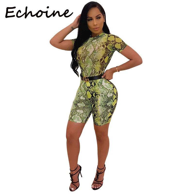 

Echoine Fashion Summer Suit Snake Print Two Piece Set Top And Pants O-neck Women Tracksuit Outfits New Arrival 2019