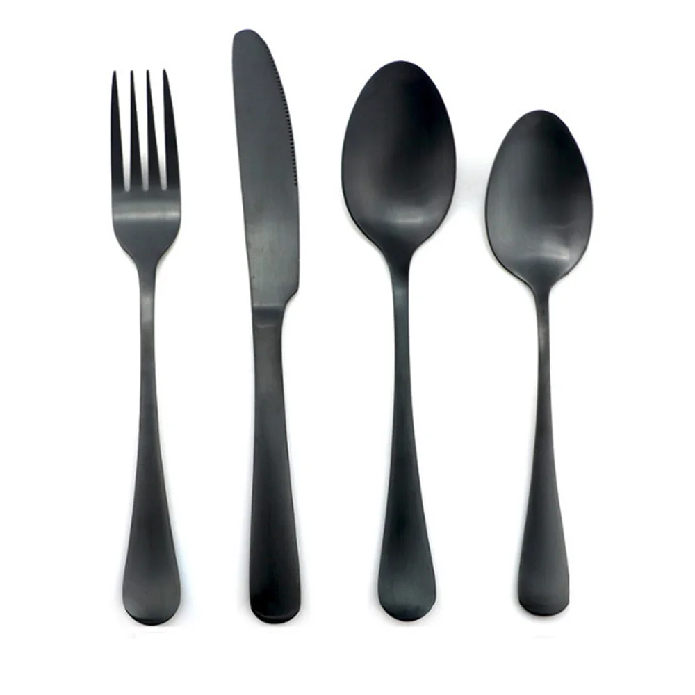 

Luxury Matte Black Dinnerware Plate Cutlery Set Stainless Steel Creative Dinner Set Steak Knife Fork Teaspoon Party Silverware