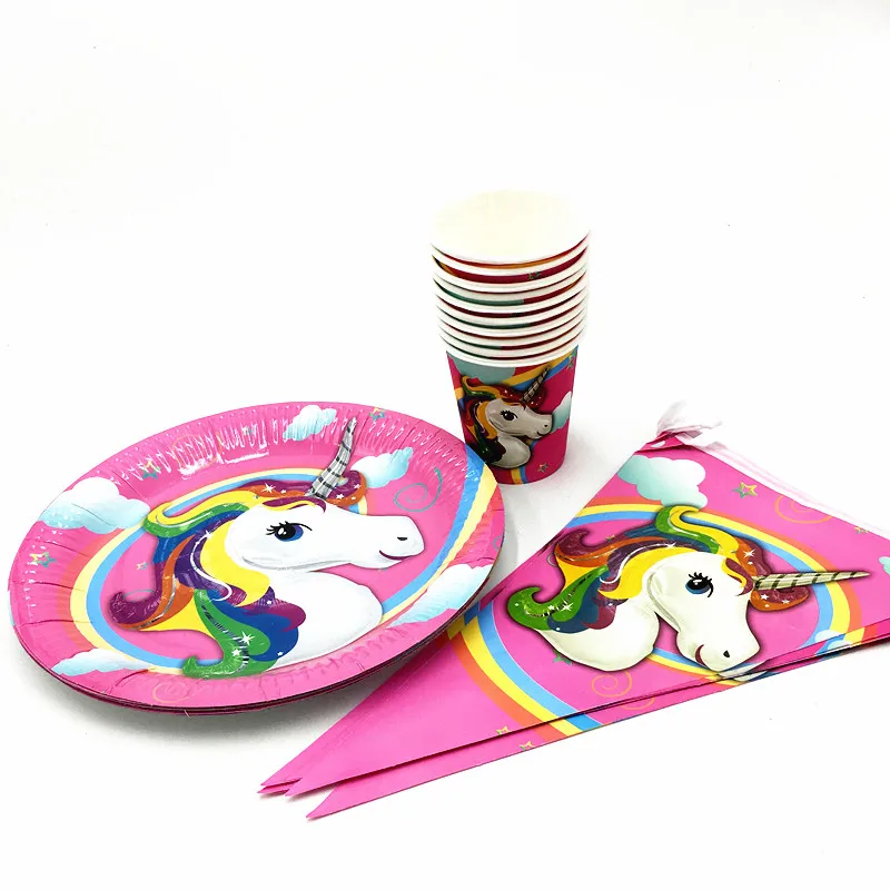 21PCS/LOT UNICORN PLATES MICKEY CUPS KIDS BIRTHDAY PARTY FAVORS HAPPY SUPPLIES BANNER SET | Дом и сад