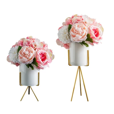 Нордическая простая керамическая ваза+ искусственный цветок орнамент ремесла украшение стол сухой букет из искусственных цветов дома творческие фигурки - Цвет: style 14--S and L
