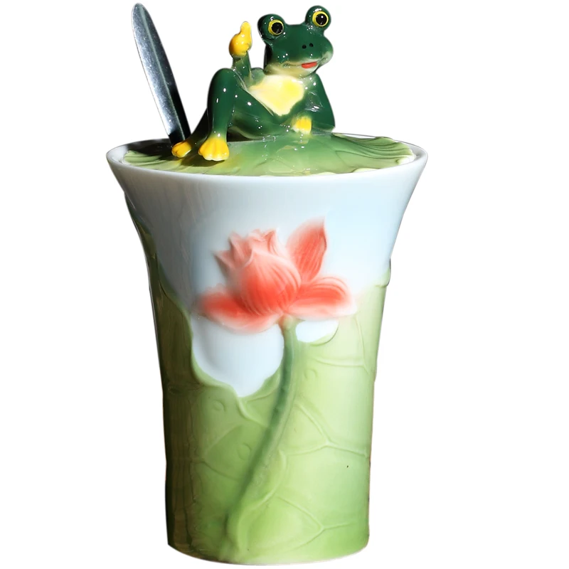 2018 Valentine's Day Prince Frog Coffee Mug Tea cup ceramic with Spoon Lid water bottles Breakfast Milk cups For Lovers gift | Дом и сад