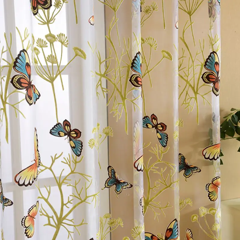 

Voil Curtains for Living Room Butterfly Print Sheer Window Panel Curtains Room Divider New Style for Room Curtains