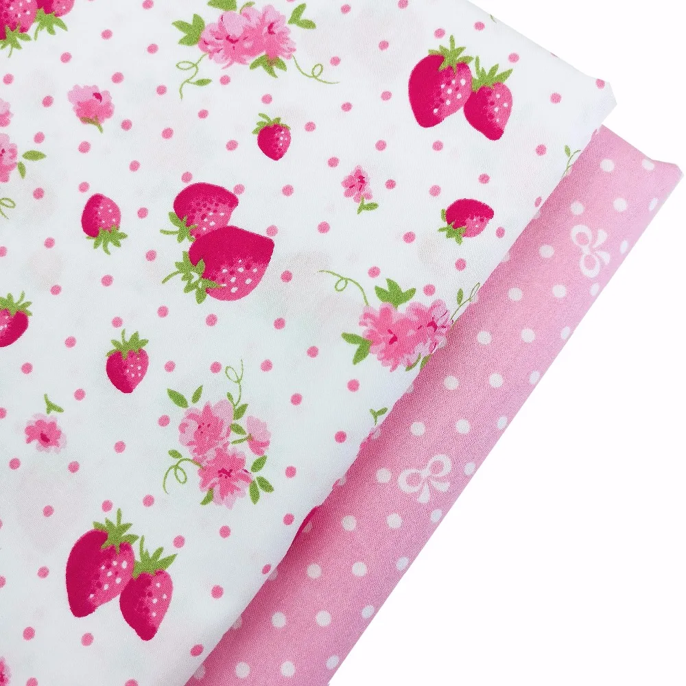Pink Strawberry Bow 100 Cotton Fabric Meter For Quilting Telas To