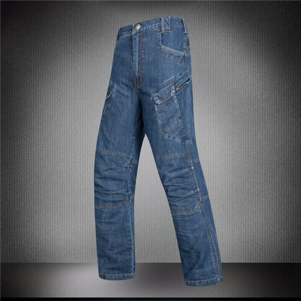 New IX7 SWAT Military Style Cargo Jeans Men Casual Motorcycle Denim Biker Jeans Elastic Tactical