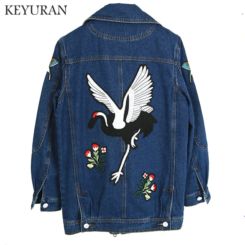 

Hot Vintage Embroidery Oblique zipper Women embroidered Denim Jackets Coat 2019 Fashion Design European Style Loose Men's Jacket