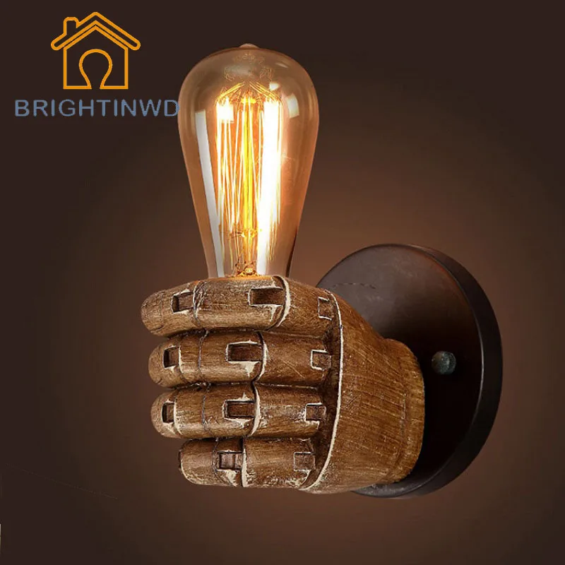 

BRIGHTINWD 85-265V Fist Wall Lamp Retro Edison Lamp Bulb Holder With 40W G80 Incandescent Carbon Filament Bulb Decorative Light
