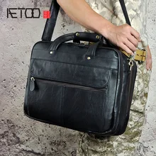 AETOO первый слой воска кожа торговли Европа и США в ретро-стиле для мужчин 16 дюймов бизнес портативный документов