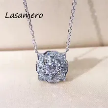 Lasamero венчик 0,161 CT Круглый вырез центр выложенный из бриллиантов набор 18 k золото натуральный бриллиант кулон ожерелье