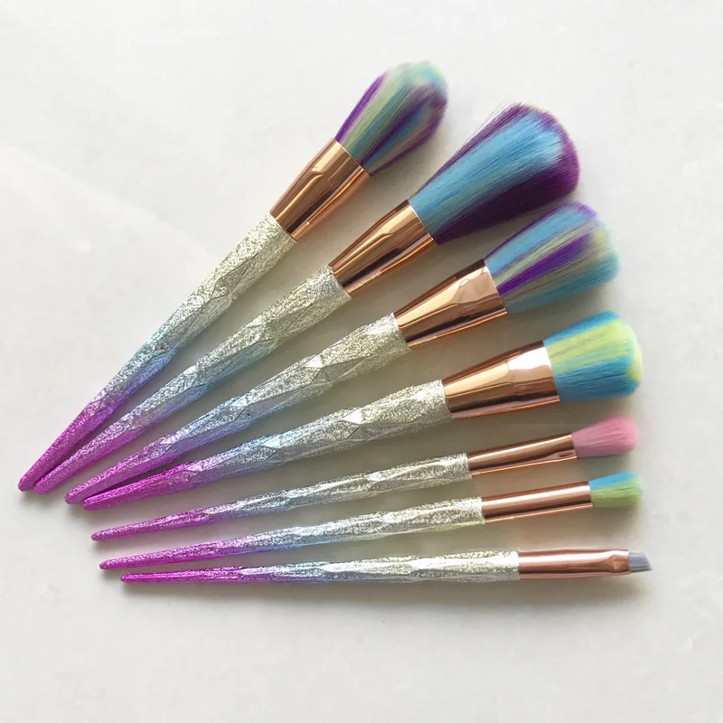 7 pcs colorful Единорог diamond кисти для макияжа Synthetic пудра для бровей косметический набор кистей корректор тени Blending Brush инструменты - Handle Color: 7 pcs colorful