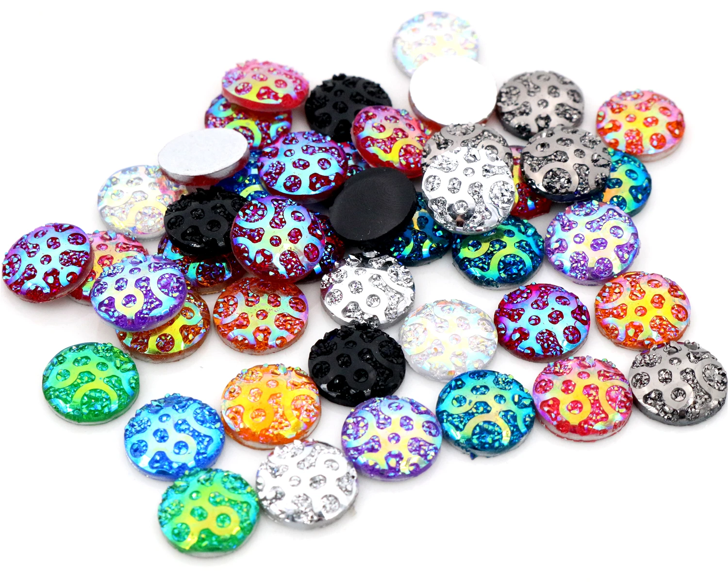 

New New! 40pcs/Lot 12mm Mix AB Colors Flat back Resin Constellation Cluster Cabochons Fit 12mm Cameo Base Cabochons-V3-09