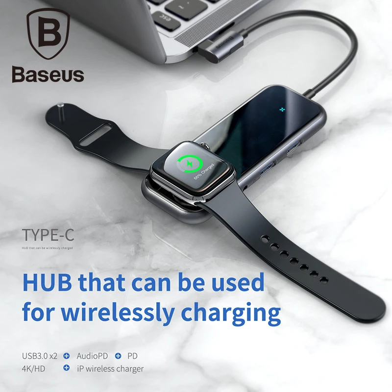  Baseus USB C Hub with Wireless Charger for iWatch Type C Usb Hub to USB 3.0 HDMI for Macbook Pro wi