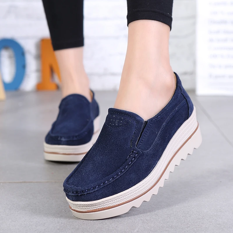 

2019 Spring women flats shoes platform sneakers shoes leather suede casual shoes slip on flats heels creepers moccasins