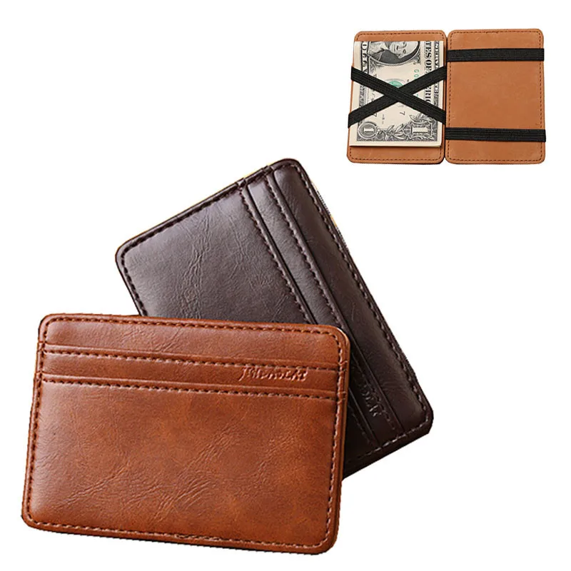 Lucky 2015 Hot Sale Fashion Men Luxury Mini Neutral Magic Bifold Leather Wallet Card Holder Wallet Purse Free Shipping&Whloesale 