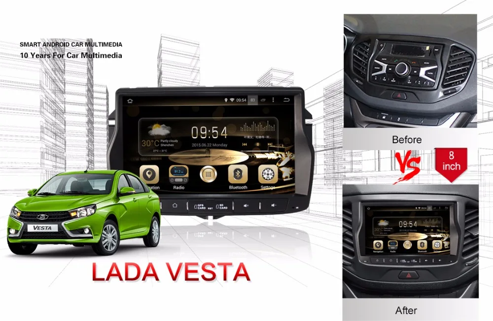 Excellent Newest Android 8.0 Octa Core 4GB RAM 32GB ROM GPS Navigation 8" Car DVD Multimedia for Lada Vesta with BT/RDS/Radio/4G 0