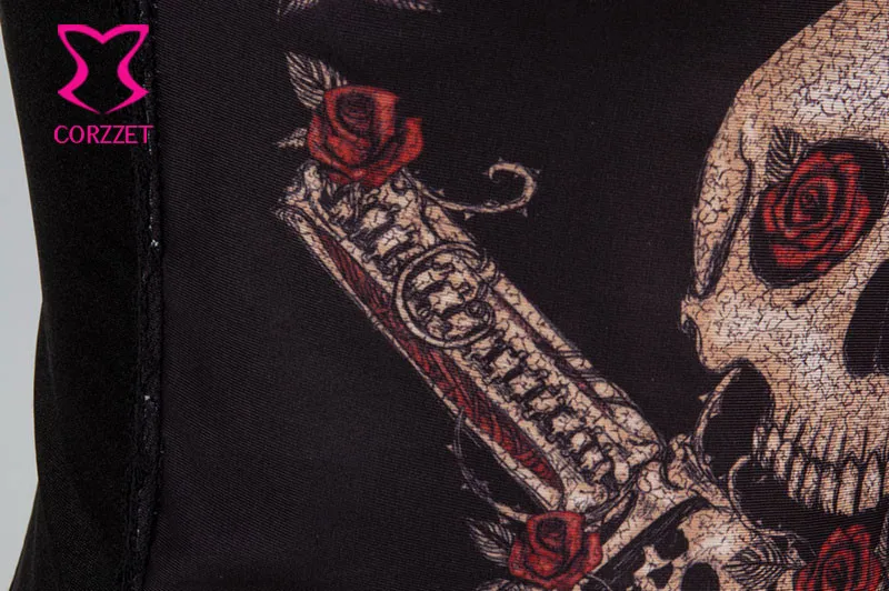 Черный хлопок с красной розой и принтом черепа бюстье пуш-ап корсетное нижнее белье готический костюм для бурлеска сексуальный корсетт для женщин