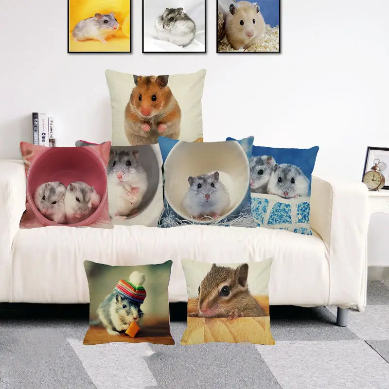 

XUNYU Cute Animal Little Mouse Cushion Cover Throw Pillow Case Linen Cushion Case Sofa Bed Decorative Pillowcase 45x45cm C0057