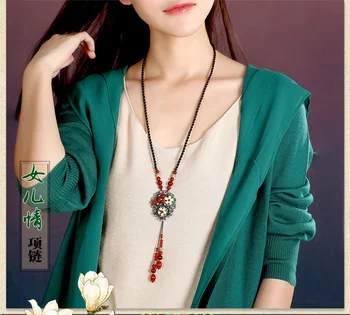 

Retro necklace female ethnic style long paragraph does not fade agate accessories fashion wild pendant sweater chain