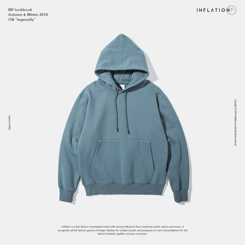 grey blue INFLATION осенние мужские толстовки из плотного флиса в стиле хип-хоп однотонные толстовки из плотной бархатной ткани зимние толстовки для мужчин и женщин 167W17 - Цвет: grey blue