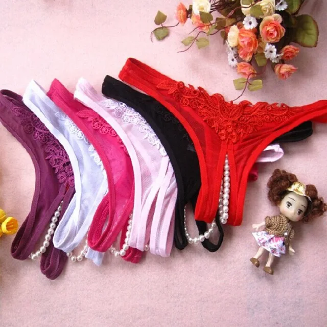 Womens Sexy Panties Underwear Open Crotch Pearl Thongs Seamless Lace