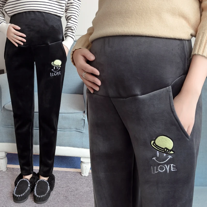 3503# Thicken Warm Golden Velvet Maternity Pants 2018 Winter Fashion Pants Clothes for Pregnant Women Pregnancy Belly Trousers