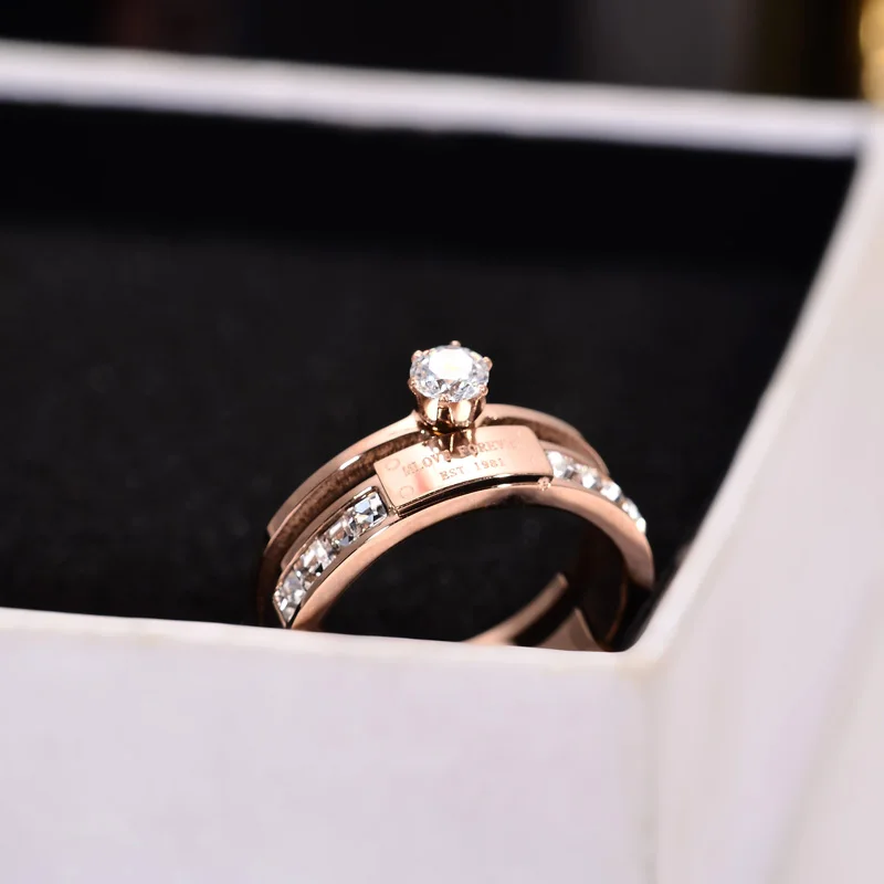 YUN RUO розовое золото цвет Женское Обручальное кольцо Циркон инкрустация любовь навсегда Рождественский подарок для женщин Мода титановая сталь ювелирные изделия
