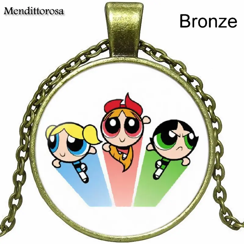 Powerpuff девушки Powerpuff Девушки серии Мода стекло кулон с кабошоном для школьниц Макси ожерелье - Окраска металла: as picture