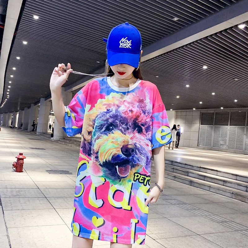 Женская футболка юбка с коротким рукавом и блестками принтом Новинка лета 2019