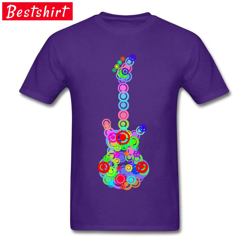  Men Top T-shirts Funny Normal Tees Pure Cotton O Neck Short Sleeve Design T Shirts Summer/Fall Top Quality Cool and colorful guitar music circles purple